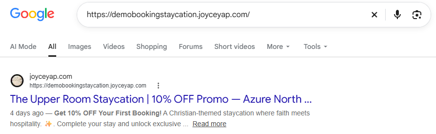 Google Search Visibility - Demobookingstaycation